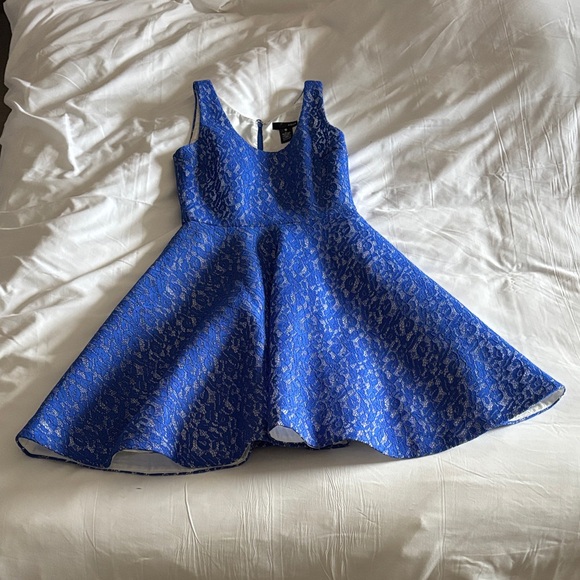 Aqua Royal Blue Lace Kids Dress - Picture 1 of 3